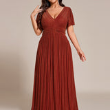 ever DAPHNE|Robe de soirée formelle scintillante à manches courtes et col en V