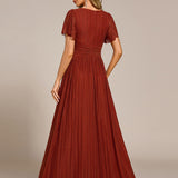 ever DAPHNE|Robe de soirée formelle scintillante à manches courtes et col en V