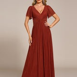 ever DAPHNE|Robe de soirée formelle scintillante à manches courtes et col en V