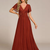 ever DAPHNE|Robe de soirée formelle scintillante à manches courtes et col en V