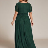 ever DAPHNE|Robe de soirée formelle scintillante à manches courtes et col en V