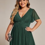ever DAPHNE|Robe de soirée formelle scintillante à manches courtes et col en V