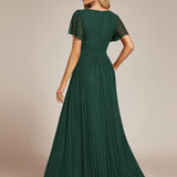 ever DAPHNE|Robe de soirée formelle scintillante à manches courtes et col en V