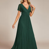 ever DAPHNE|Robe de soirée formelle scintillante à manches courtes et col en V