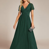 ever DAPHNE|Robe de soirée formelle scintillante à manches courtes et col en V