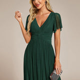 ever DAPHNE|Robe de soirée formelle scintillante à manches courtes et col en V