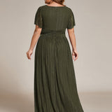 ever DAPHNE|Robe de soirée formelle scintillante à manches courtes et col en V