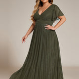 ever DAPHNE|Robe de soirée formelle scintillante à manches courtes et col en V