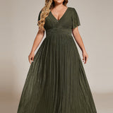 ever DAPHNE|Robe de soirée formelle scintillante à manches courtes et col en V