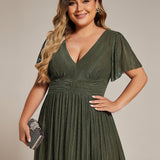 ever DAPHNE|Robe de soirée formelle scintillante à manches courtes et col en V