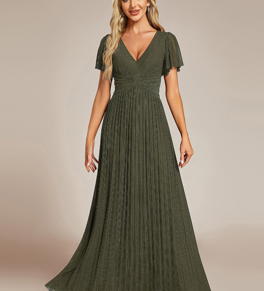 ever DAPHNE|Robe de soirée formelle scintillante à manches courtes et col en V