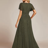 ever DAPHNE|Robe de soirée formelle scintillante à manches courtes et col en V