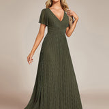 ever DAPHNE|Robe de soirée formelle scintillante à manches courtes et col en V