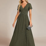 ever DAPHNE|Robe de soirée formelle scintillante à manches courtes et col en V