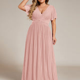 ever DAPHNE|Robe de soirée formelle scintillante à manches courtes et col en V