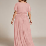 ever DAPHNE|Robe de soirée formelle scintillante à manches courtes et col en V