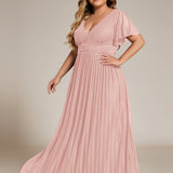 ever DAPHNE|Robe de soirée formelle scintillante à manches courtes et col en V
