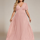 ever DAPHNE|Robe de soirée formelle scintillante à manches courtes et col en V