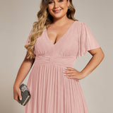 ever DAPHNE|Robe de soirée formelle scintillante à manches courtes et col en V