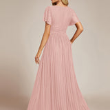 ever DAPHNE|Robe de soirée formelle scintillante à manches courtes et col en V