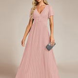 ever DAPHNE|Robe de soirée formelle scintillante à manches courtes et col en V
