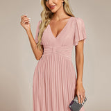 ever DAPHNE|Robe de soirée formelle scintillante à manches courtes et col en V