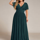 ever DAPHNE|Robe de soirée formelle scintillante à manches courtes et col en V