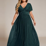 ever DAPHNE|Robe de soirée formelle scintillante à manches courtes et col en V
