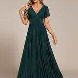 ever DAPHNE|Robe de soirée formelle scintillante à manches courtes et col en V