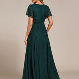 ever DAPHNE|Robe de soirée formelle scintillante à manches courtes et col en V