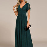 ever DAPHNE|Robe de soirée formelle scintillante à manches courtes et col en V