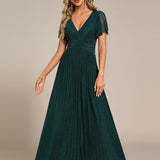 ever DAPHNE|Robe de soirée formelle scintillante à manches courtes et col en V