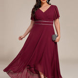 ever DAKOTA|Robe de soirée formelle en mousseline de soie à double col en V et taille ajustée