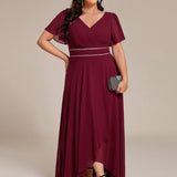 ever DAKOTA|Robe de soirée formelle en mousseline de soie à double col en V et taille ajustée