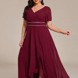 ever DAKOTA|Robe de soirée formelle en mousseline de soie à double col en V et taille ajustée