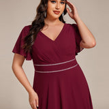 ever DAKOTA|Robe de soirée formelle en mousseline de soie à double col en V et taille ajustée