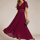 ever DAKOTA|Robe de soirée formelle en mousseline de soie à double col en V et taille ajustée