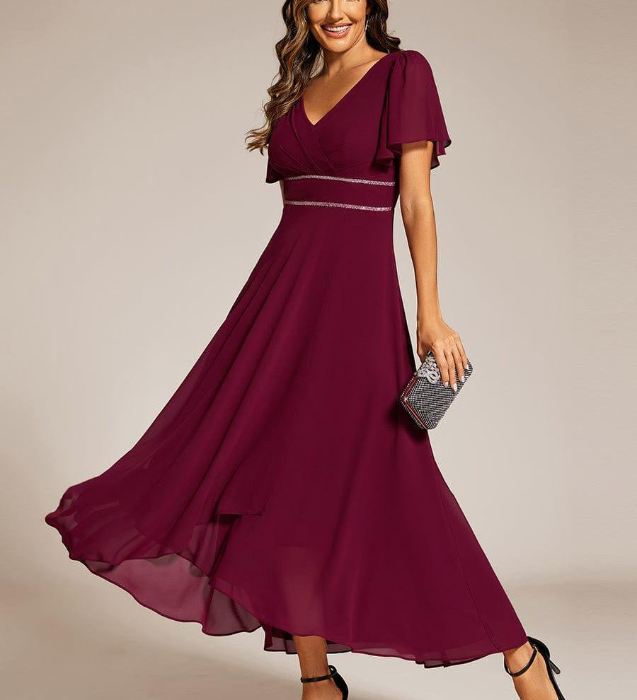 ever DAKOTA|Robe de soirée formelle en mousseline de soie à double col en V et taille ajustée