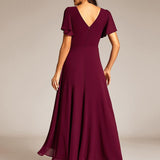 ever DAKOTA|Robe de soirée formelle en mousseline de soie à double col en V et taille ajustée