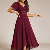 ever DAKOTA|Robe de soirée formelle en mousseline de soie à double col en V et taille ajustée