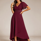 ever DAKOTA|Robe de soirée formelle en mousseline de soie à double col en V et taille ajustée