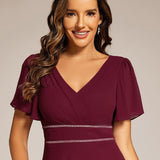 ever DAKOTA|Robe de soirée formelle en mousseline de soie à double col en V et taille ajustée