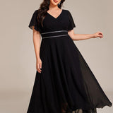 ever DAKOTA|Robe de soirée formelle en mousseline de soie à double col en V et taille ajustée