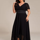 ever DAKOTA|Robe de soirée formelle en mousseline de soie à double col en V et taille ajustée