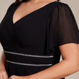 ever DAKOTA|Robe de soirée formelle en mousseline de soie à double col en V et taille ajustée