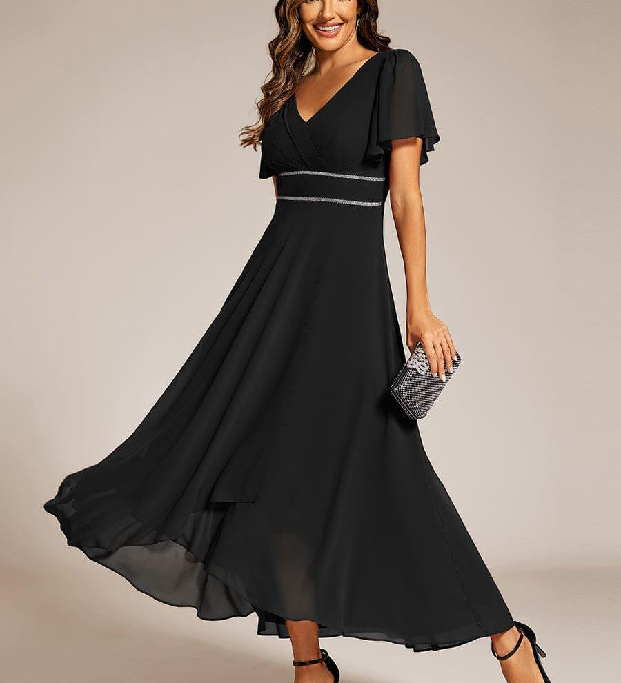 ever DAKOTA|Robe de soirée formelle en mousseline de soie à double col en V et taille ajustée