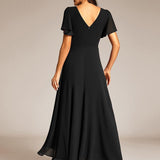 ever DAKOTA|Robe de soirée formelle en mousseline de soie à double col en V et taille ajustée