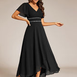 ever DAKOTA|Robe de soirée formelle en mousseline de soie à double col en V et taille ajustée