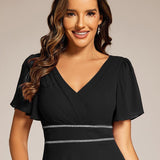 ever DAKOTA|Robe de soirée formelle en mousseline de soie à double col en V et taille ajustée