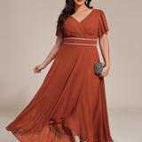 ever DAKOTA|Robe de soirée formelle en mousseline de soie à double col en V et taille ajustée
